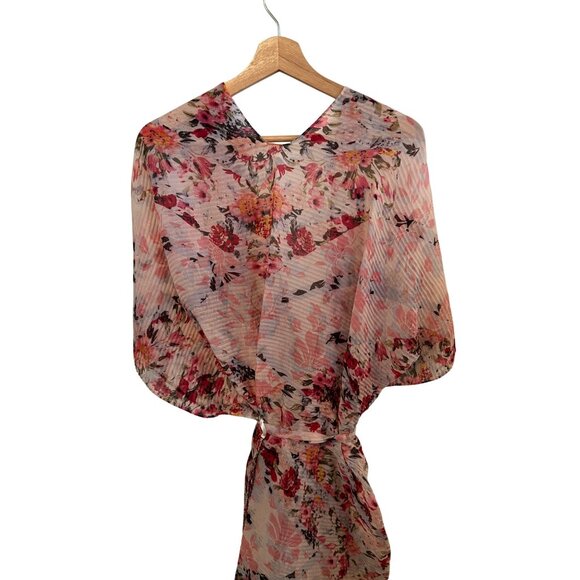 Francesca's Floral Sheer Wrap Kimono OS With Tie Waist Lightweight Cardigan - Picture 4 of 4